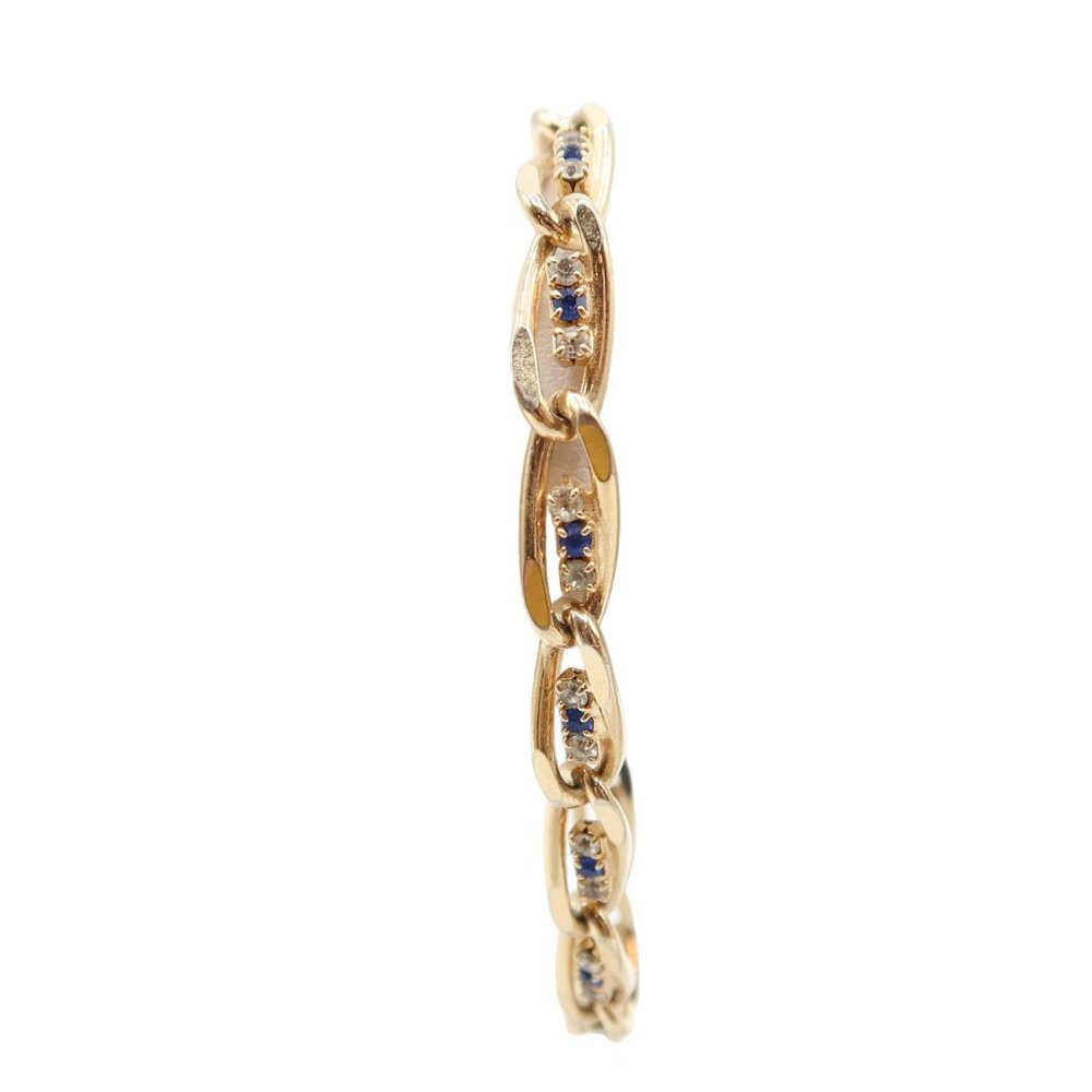 Clear & Blue Rhinestone Gold Tone Tennis Link Bracelet Unsigned 7" Fashion Costu